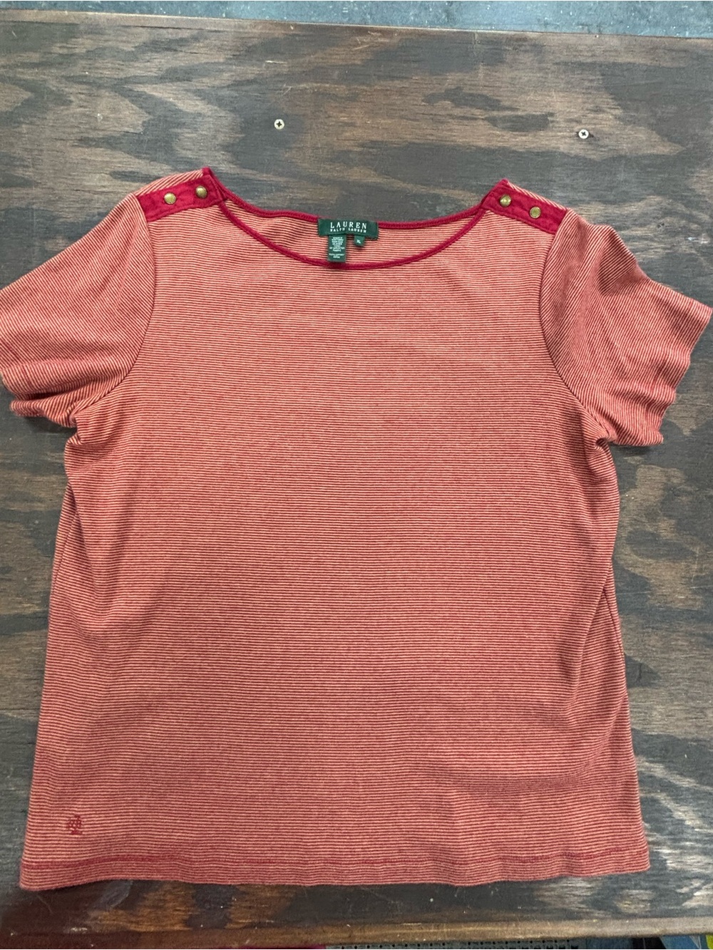 Ralph Lauren Red Striped Short-Sleeve Button-Shoulder Top